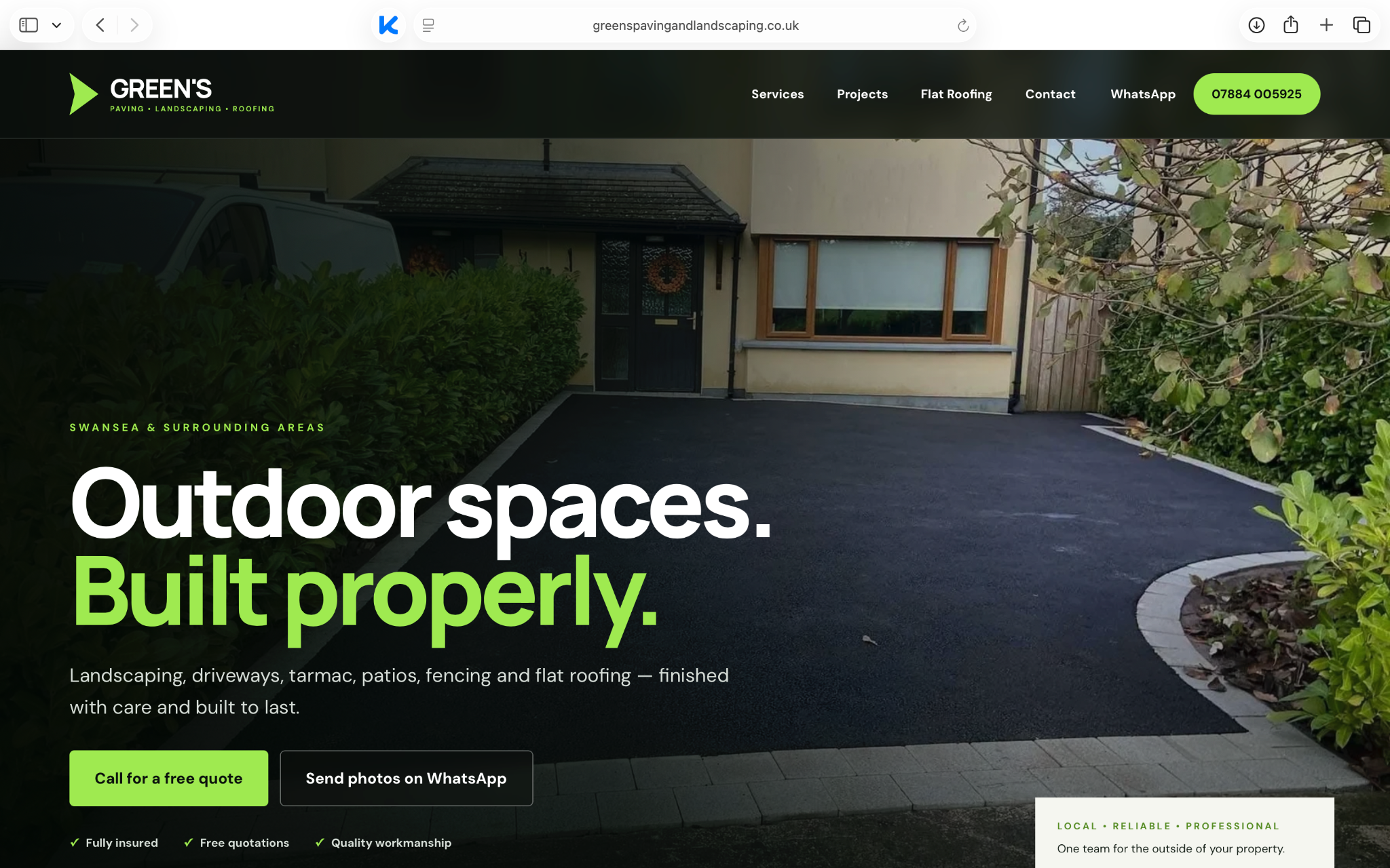 Green's Paving Landscaping and Roofing website